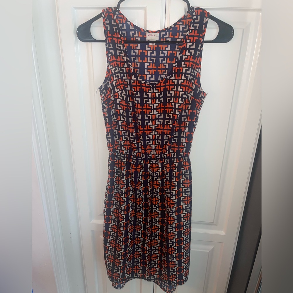 Merona Sleeveless Women’s Dress XS Navy Orange White